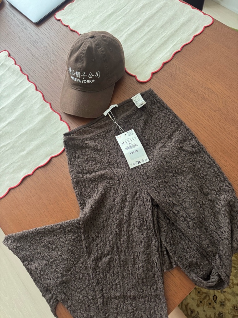 Brown Corded Wide-Leg Pants